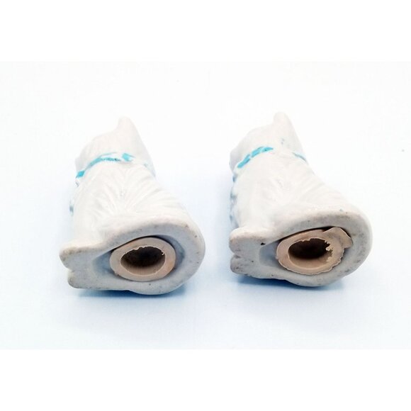 Salt & Pepper Shakers Vintage White Ceramic Kittens w Blue Bows 2 Inch Stoppers - Picture 11 of 14
